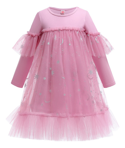 Star Mesh Long Sleeve Cotton Princess Children's Dress