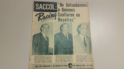 Revista Racing N° 1299 7/8/1968 Saccol