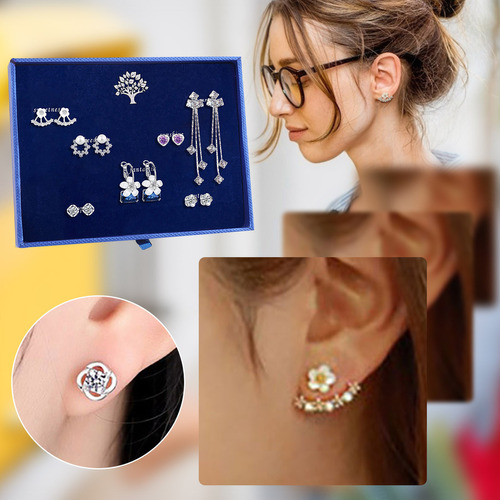 Set de joyas S Earring S925 a la moda para mujer y plata plateada de 7 colores