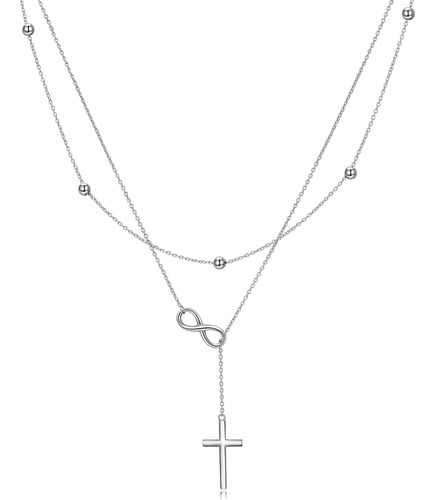 Mongas Infinity Cross Layered Collares 925 Sterling Silver Y