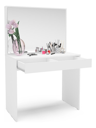 Mobi Tocador Madera Malala Blanco Largo 90cm Espejo 1 Cajón