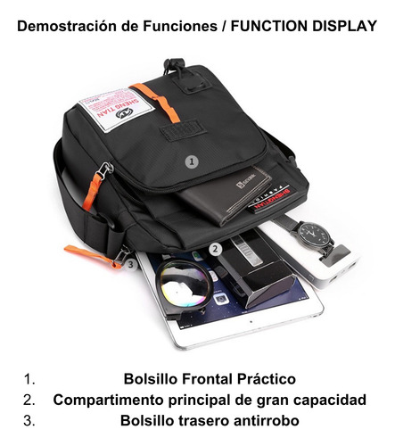 Bandolera Bolso De Hombro Multifunción Crossbody Naranja Oscuro Lisa Plastico Negro