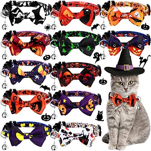 12 Piezas Collares De Gatito De Halloween Liberación R...