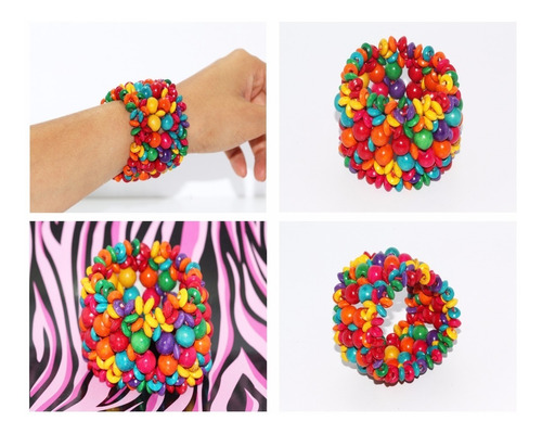 Pulsera Casual Cuentas Madera Multicolor  Moda Pc157