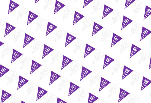 10 Banderines De 8 Mts Papel Picado Banderín Morado-blanco