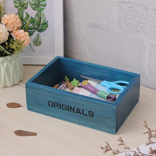 Caja Organizadora De Madera Con Parte Abierta, Bandeja Azul
