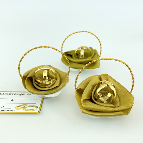 Lembrancinha Casamento Cestinha Alianças Dourado Kit Com 25
