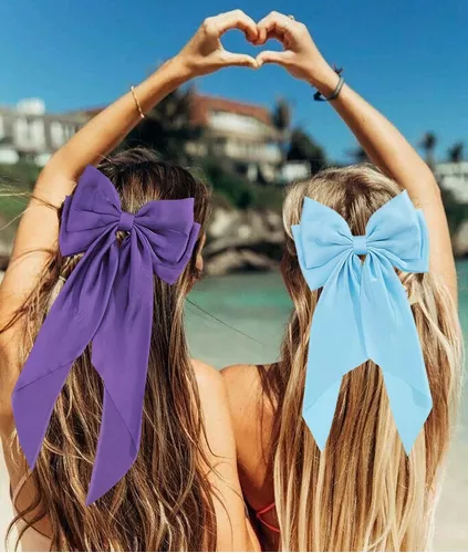 2 pinzas para el cabello con lazo grande, lazos de cola larga para mujeres  y niñas, pasador de pelo con lazo rosa y azul, accesorios de vestir para