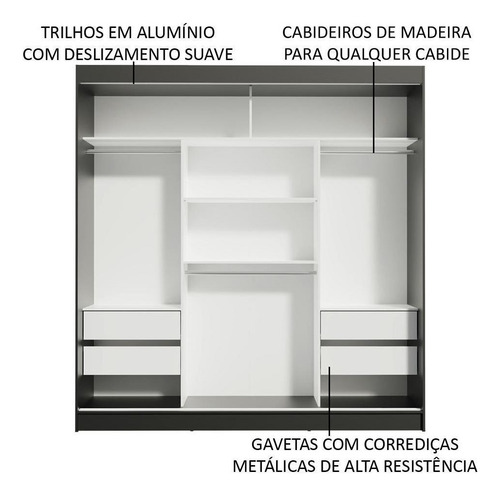 Armario doble con espejo corredizo Madesa Reno de 3 puertas, color Pb, negro y blanco