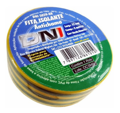 10 Fitas Isolantes Verde E Amarela 5m - Dni 5029 Va