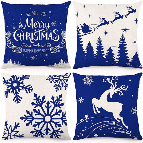 Juego De 4 Funda De Almohada De Sofá Azul Marino Snowflake