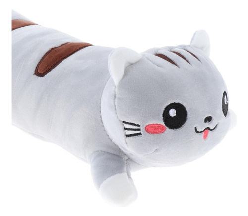 Almohada De Tiro Largo De Felpa Suave De Gato De Gris