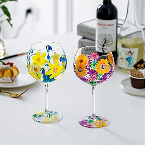Everest Global Copa De Vino Pintada A Mano, Copa De Cristal