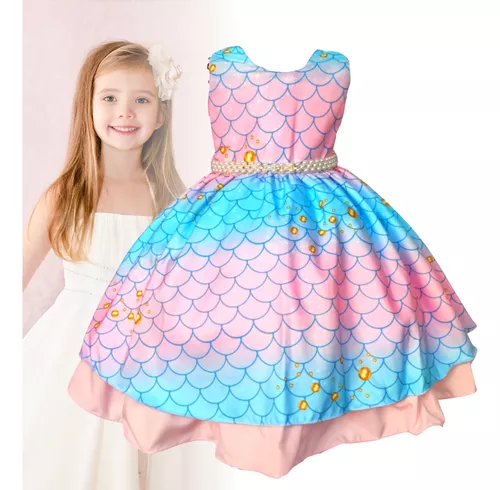 Vestido Infantil Princesa Sofia Pequena Sereia Ariel Luxo 1 A 3 Anos