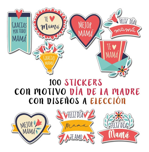 100 Stickers 6x6 Cm Dia De La Madre Mama Etiqueta Troquelado