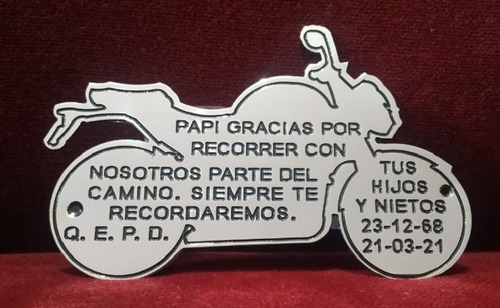 Placa Recordatoria Cementerio 15x10 Forma Moto Bronce Cromad