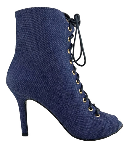 Bota Coturno Ankle Boot Feminina Salto Alto Cano Curto Jeans