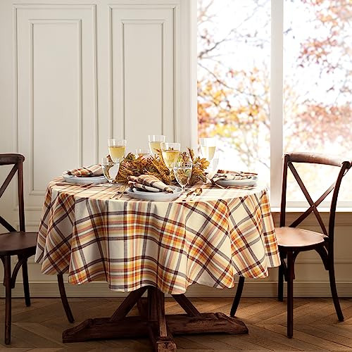 Russet Harvest Woven Plaid Cotton Tablecloth For Fall/t...