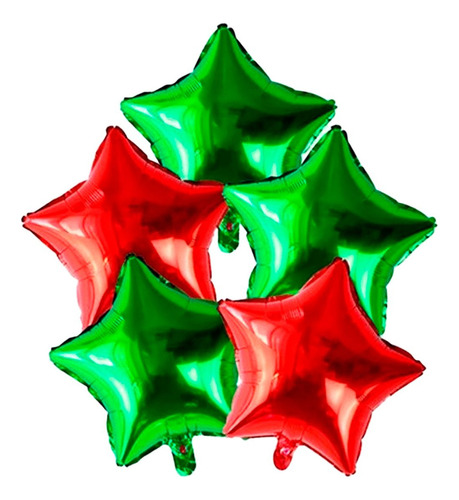 Navidad Globos Estrellas X5 Decoracion Rojo Verde