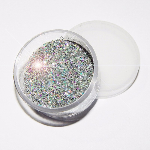 Imagen 2 de 8 de Polvo Gibre Glitter Plateado Holografico Ojos Labios Uñas