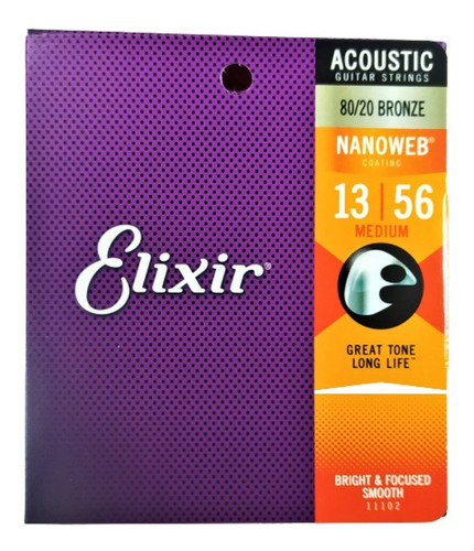 Elixir  Nanoweb Bronce 11102 Cuerdas Guitarra Acústica   13-56 Eeuu