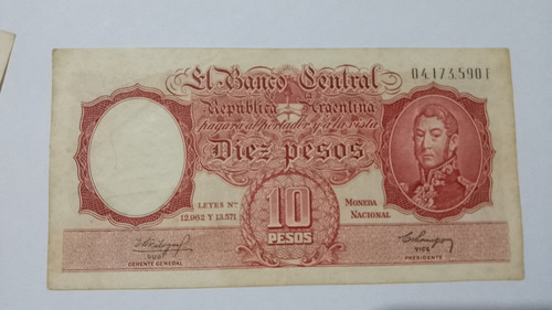 Billete Antiguo Reposición - 10 Pesos  Argentina De Coleccio