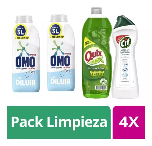 Detergente Liquido Omo 6 Lts. Diluidle + Cif crema 750ml + Lavaloza Qu –  Blades cl