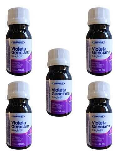 Kit Com 5 Violeta Genciana Solução 1%  30ml Cada Uniphar