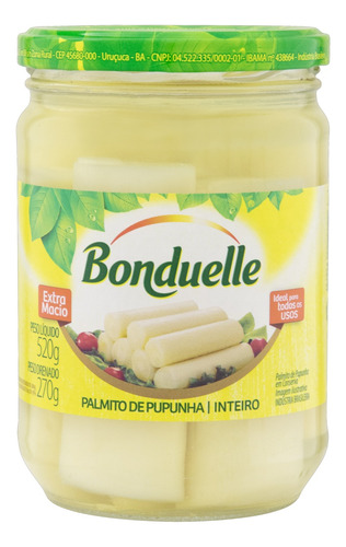 Palmito Pupunha Em Conserva Inteiro Bonduelle Vidro 270g