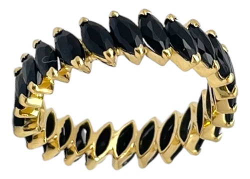 Aliança Inteira Ônix Negro Ouro 18k Al Onix Int
