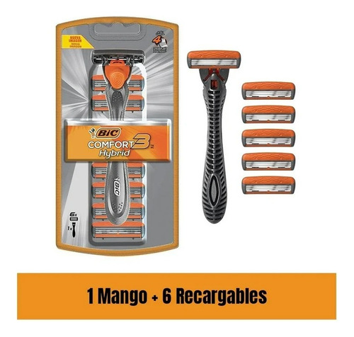 Rastrillo Bic Comfort 3 Hybrid 1 Mango + 6 Cartuchos