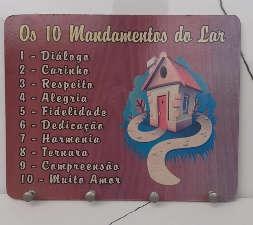 Porta-chave De Madeira - Os 10 Mandamentos Do Lar