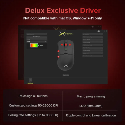 Ratón Para Juegos Delux M900pro 8k, Base De Carga Rgb, Mano