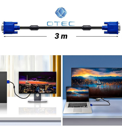 Cable Vga Calidad Superior Monitor De 3m Con Filtros - Otec