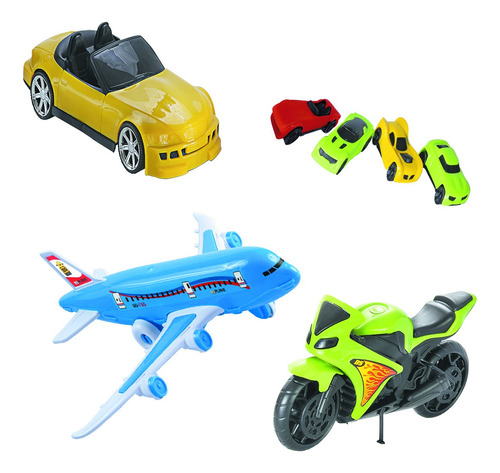 Kit Brinquedos Carro Conversível+ Moto+ Avião+ Carrinhos