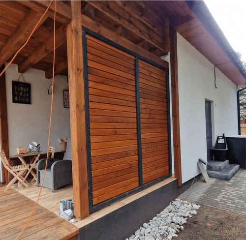 Mecanismo Regulable + Madera Pergola Quincho 5 Aletas Negro