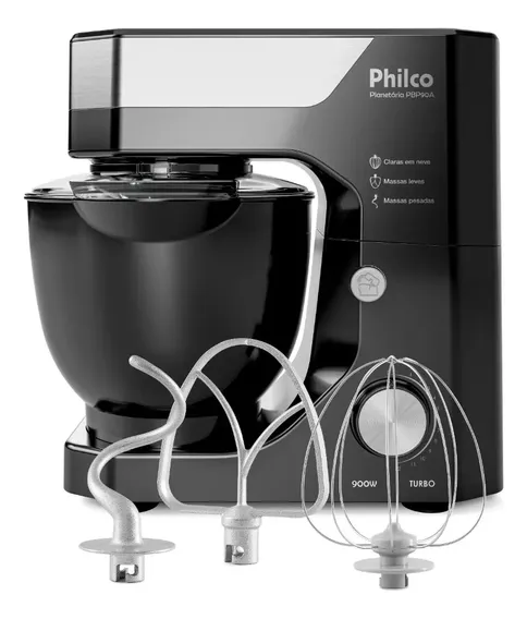 Batedeira Planetária Philco 900W 5L Preta 12 Velocidades Turbo PBP90A