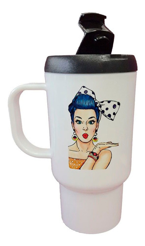 Jarro Termico Pin Up Girl Mujer Azul