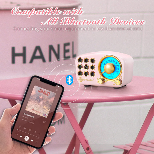 Altavoz Bluetooth Retro, Radio Fm Greadio Vintage Con Estilo