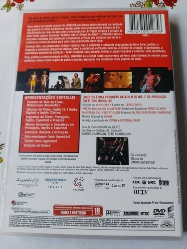 Dvd Love Sick Zumanity Cirque Du Soleil Original Lewis Cohen