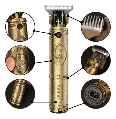 Aparador De Cabelo, Pelos Barba Kemei Sem Fio Recarregavel Cor Dourado 127/220V
