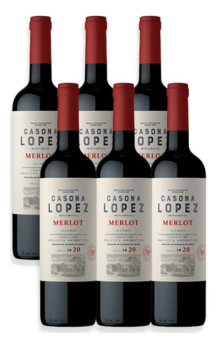 Vino Tinto Casona López Merlot 750ml Argentina Caja X6u