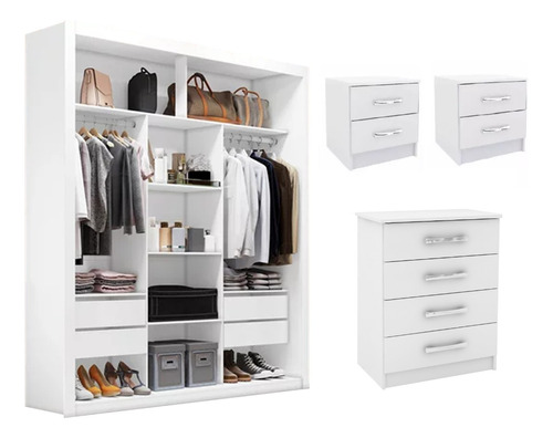 Combo Vestidor Organizador + Cómoda Cajonera + Mesa De Luz 