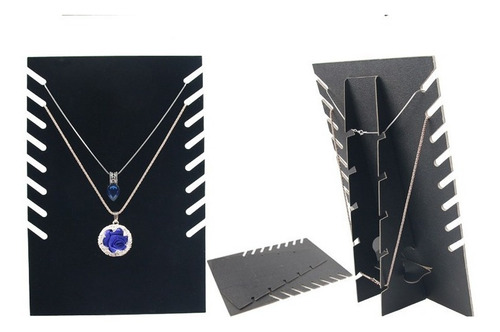 Imagen 3 de 3 de Exhibidor Mostrario 8 Cadenas Collar Terciopelo Negro Plano