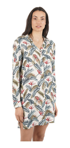 Camisa Mujer Aflora Print Crudo Haka Honu