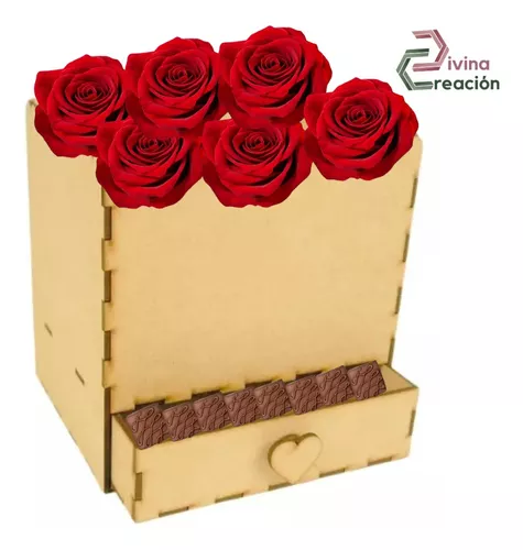 Caja Regalo Sorpresa Con Cajon Rosas Chocolates Corazon Mdf