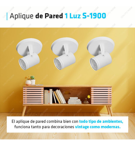Aplique Pared Led Spot Granada S-1900 1 Foco GU10 Interior Color Negro
