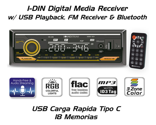 Kit Autoestéreo Bt Usb C/carga+ 4 Bocinas 6.5 By Soundstream
