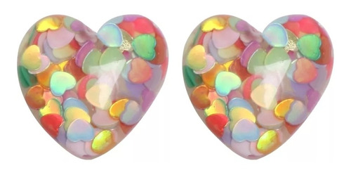 Aros Corazones, Par Con Mini Corazones Lentejuelas Acrílicas