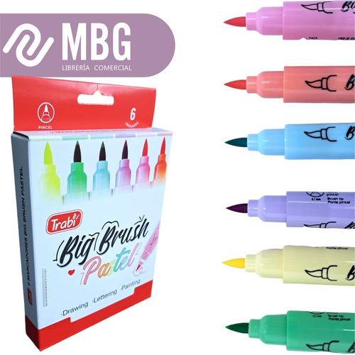 Imagen 2 de 7 de Marcador Trabi Big Brush X 06 Unidades Colores Pastel